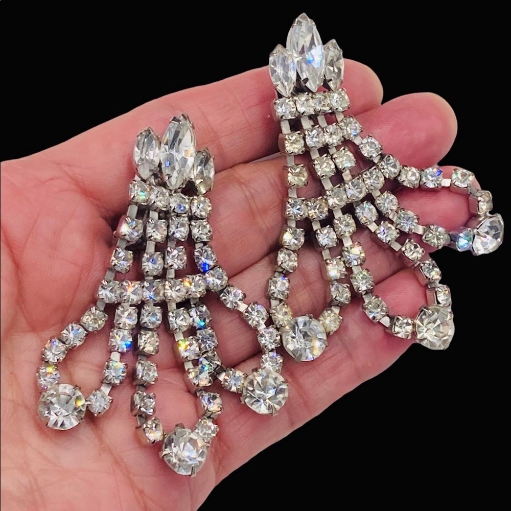 Vintage Signed Eisenberg Rhinestone Chandelier Earrings